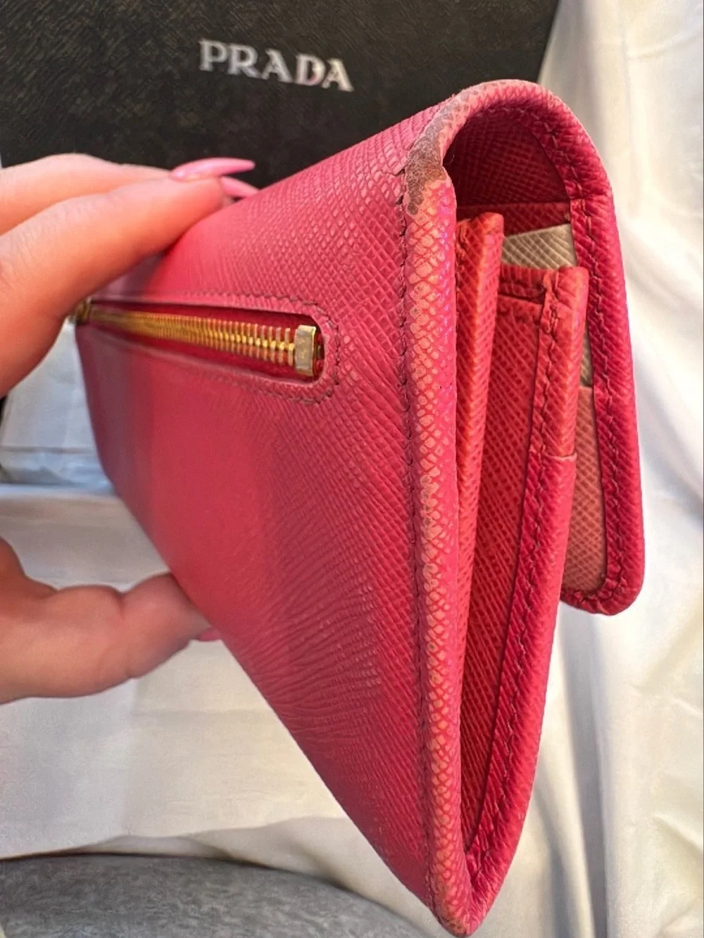 Prada Pink Saffiano Leather Continental Wallet with Gold Logo